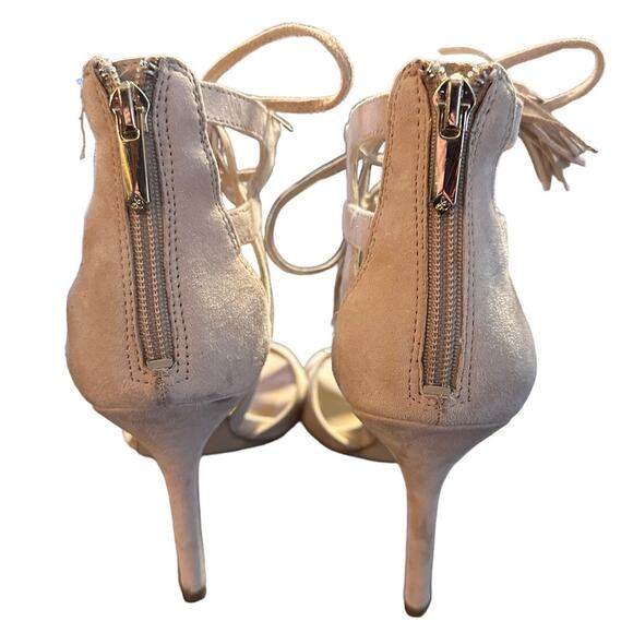 Sam Edelman Suede Azela Ivory Lace Up Strappy Heels Size 8.5 Buff Tan - Picture 5 of 9